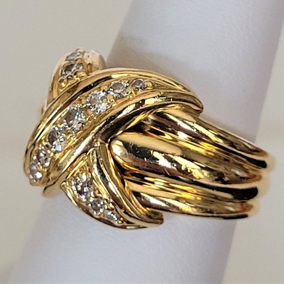 Vintage Tiffany & Co 18K Yellow Gold Diamond Signature X Band Ring - Picture 3 of 16